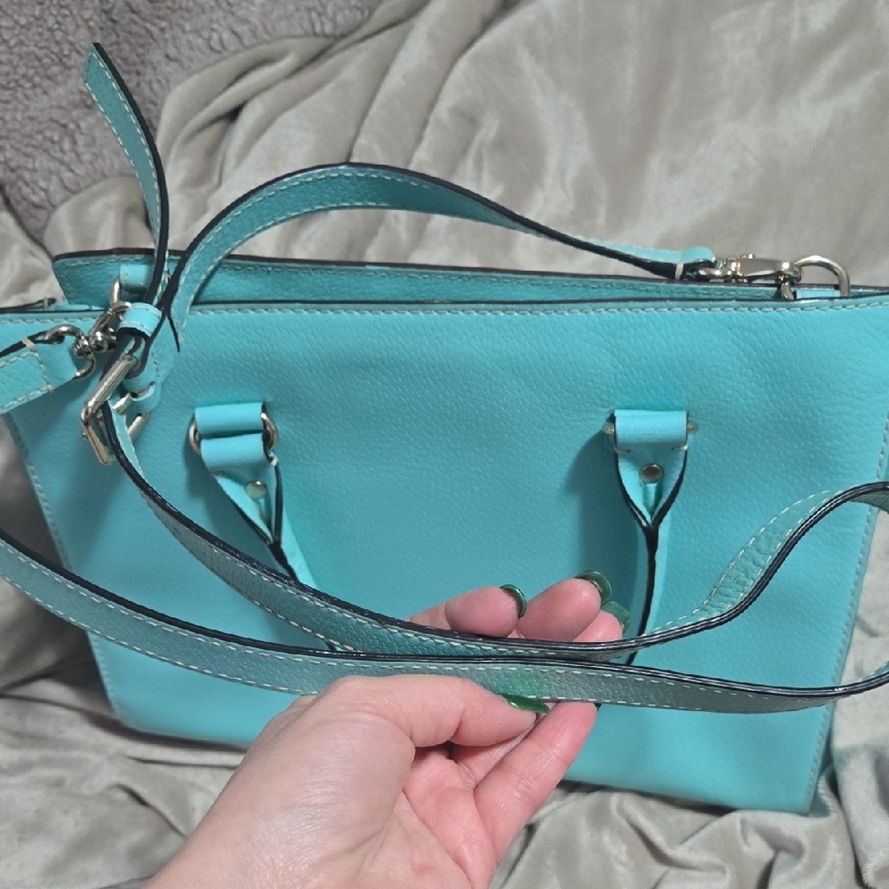 kate spade turquoise leather satchel with removable strap - Picture 8 of 8